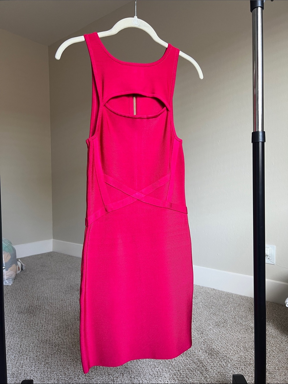 bebe Hot Pink Backless Sheath Dress